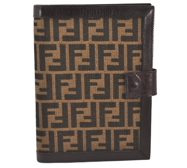 Authentic FENDI Zucca Vintage Notebook Cover Canvas Leather Brown 4005K