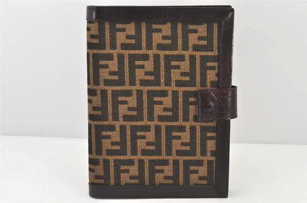 Authentic FENDI Zucca Vintage Notebook Cover Canvas Leather Brown 4005K