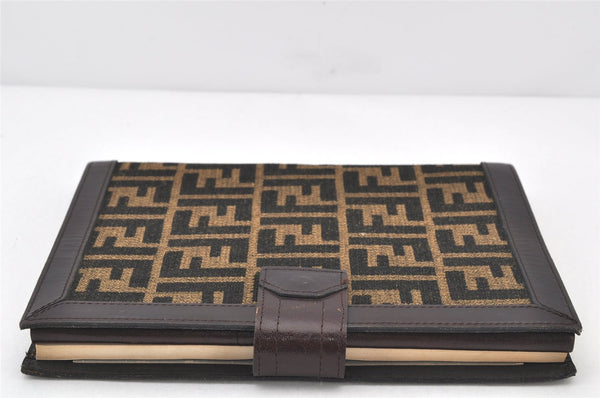 Authentic FENDI Zucca Vintage Notebook Cover Canvas Leather Brown 4005K