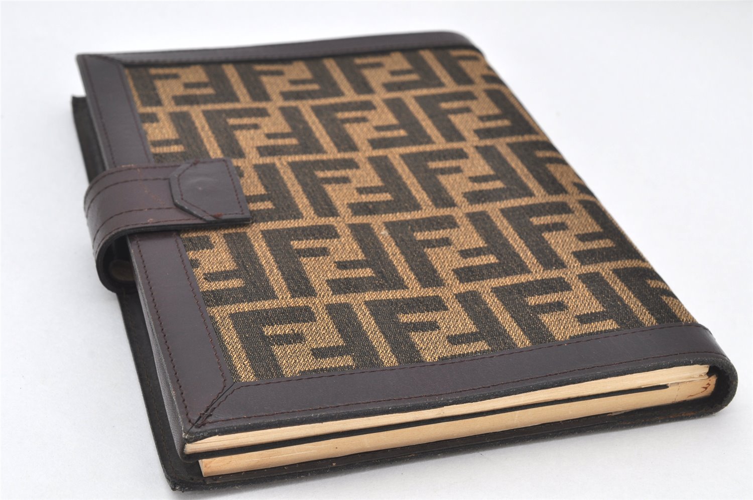 Authentic FENDI Zucca Vintage Notebook Cover Canvas Leather Brown 4005K