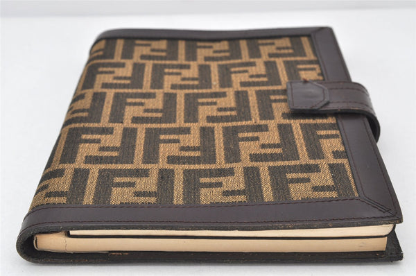 Authentic FENDI Zucca Vintage Notebook Cover Canvas Leather Brown 4005K