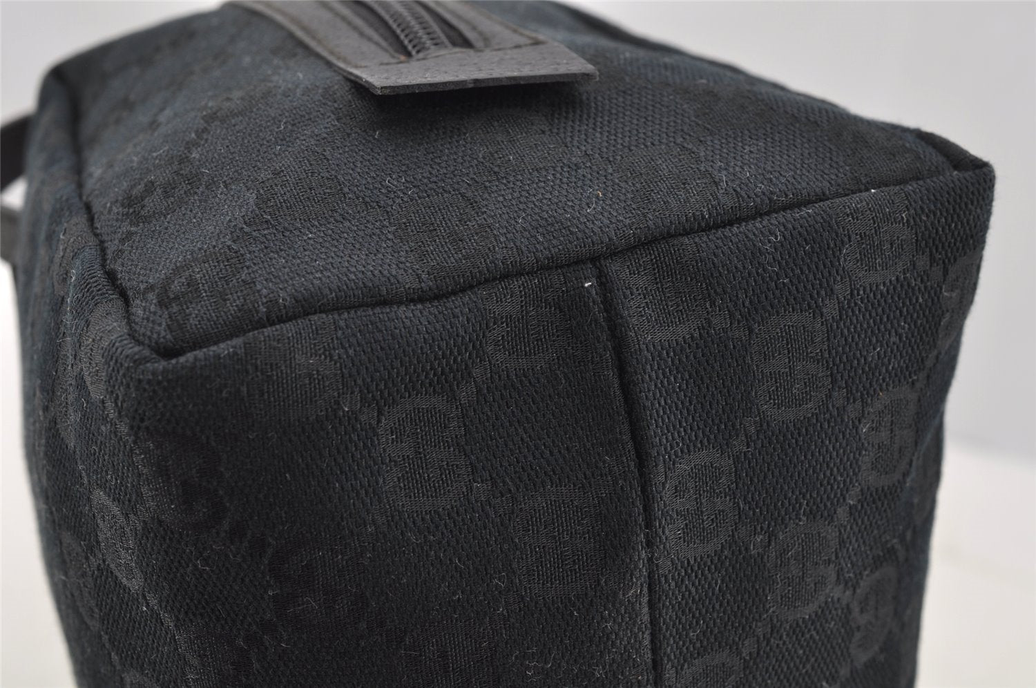 Authentic GUCCI Vintage Hand Bag Purse GG Canvas Leather 124542 Black 4006I