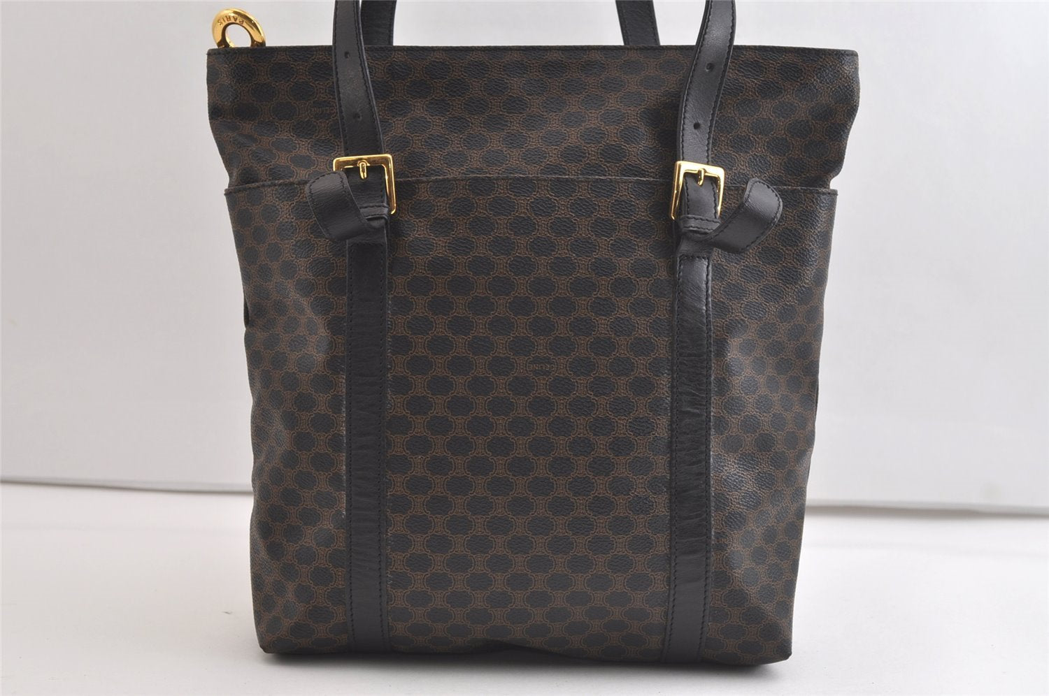 Authentic CELINE Macadam Blason Shoulder Tote Bag PVC Leather Black 4006K