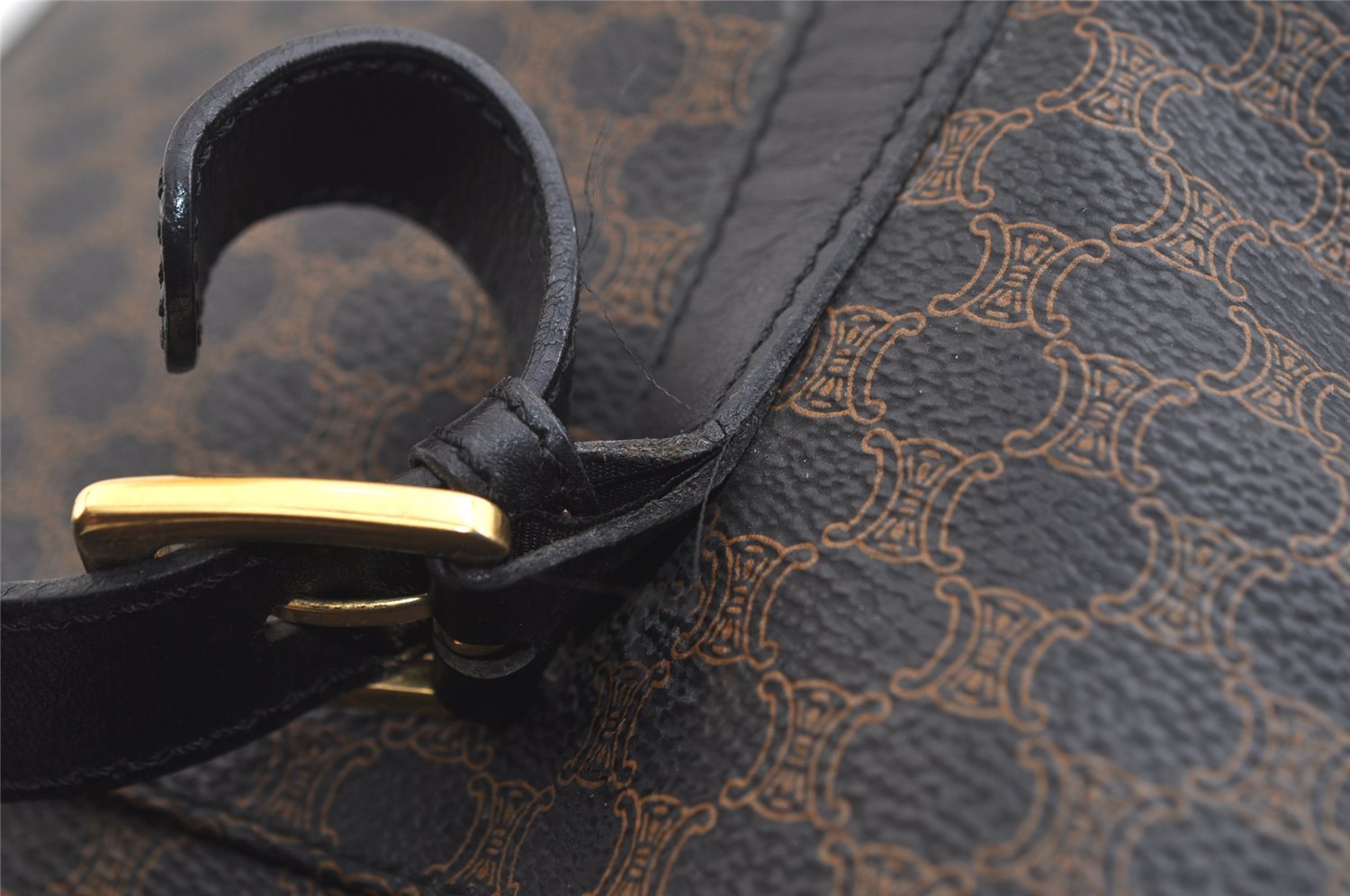 Authentic CELINE Macadam Blason Shoulder Tote Bag PVC Leather Black 4006K