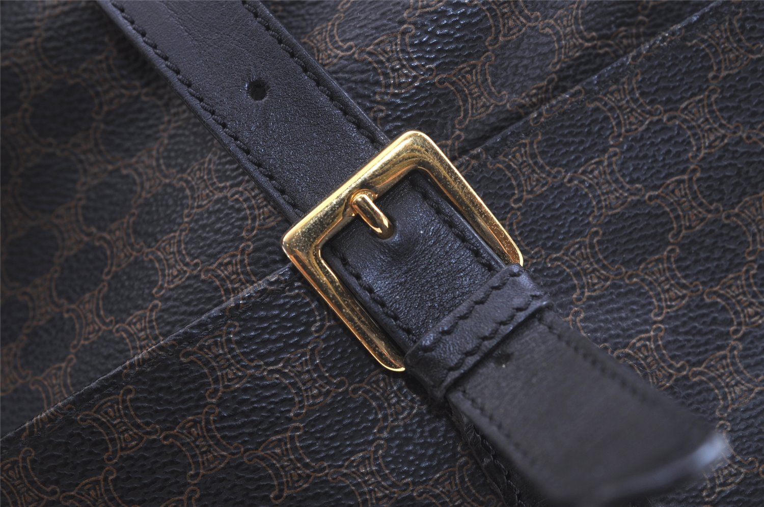 Authentic CELINE Macadam Blason Shoulder Tote Bag PVC Leather Black 4006K
