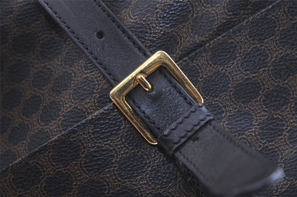 Authentic CELINE Macadam Blason Shoulder Tote Bag PVC Leather Black 4006K