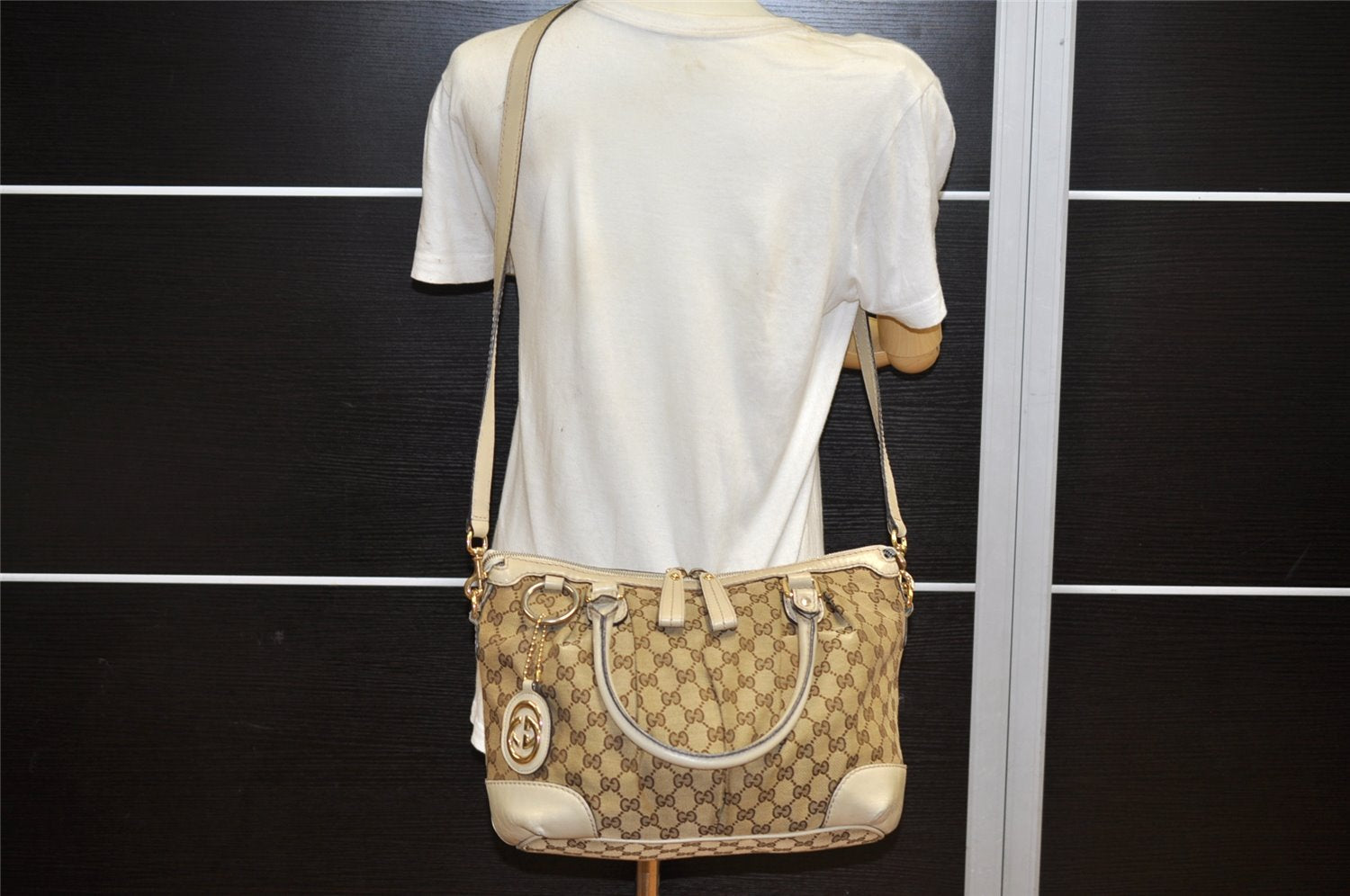 Authentic GUCCI Sukey Shoulder Tote Bag GG Canvas Leather 247902 Brown 4007K