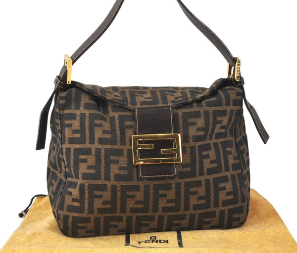 Authentic FENDI Zucca Mamma Baguette Shoulder Bag Canvas Leather Brown 4008K