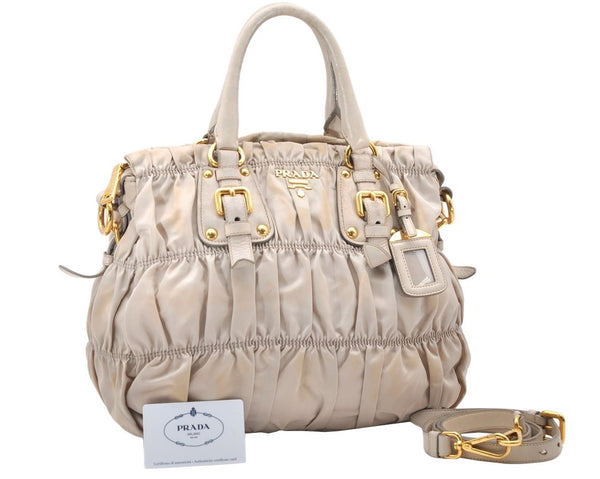 Authentic PRADA TESSUTO GAUFRE Nylon 2Way Shoulder Hand Bag BN1336 Beige 4009K