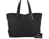 Authentic CHANEL New Travel Line Tote Bag Nylon Leather Black Junk 4013K