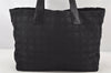 Authentic CHANEL New Travel Line Tote Bag Nylon Leather Black Junk 4013K