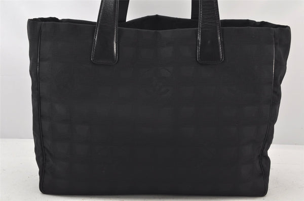 Authentic CHANEL New Travel Line Tote Bag Nylon Leather Black Junk 4013K