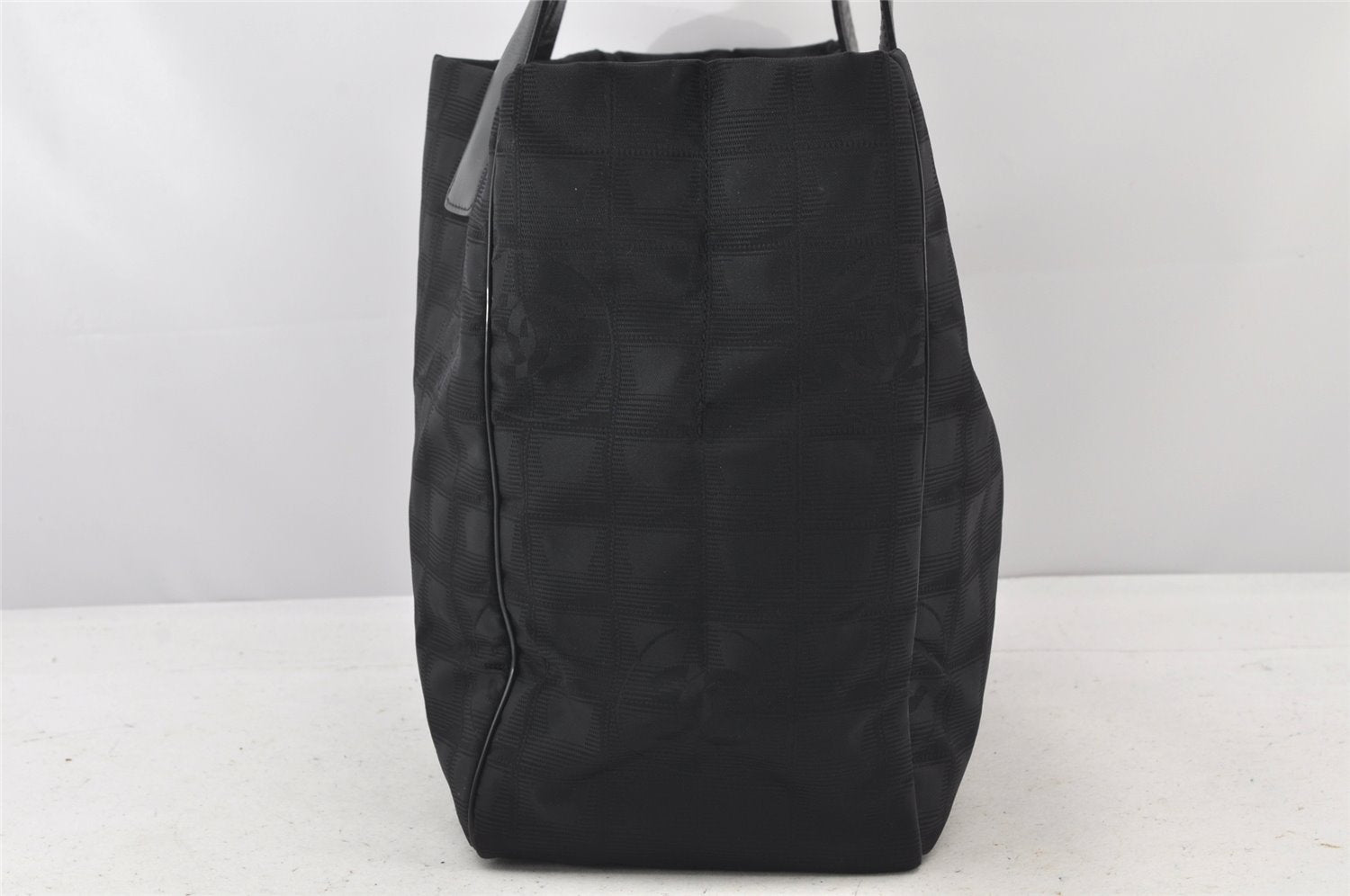 Authentic CHANEL New Travel Line Tote Bag Nylon Leather Black Junk 4013K