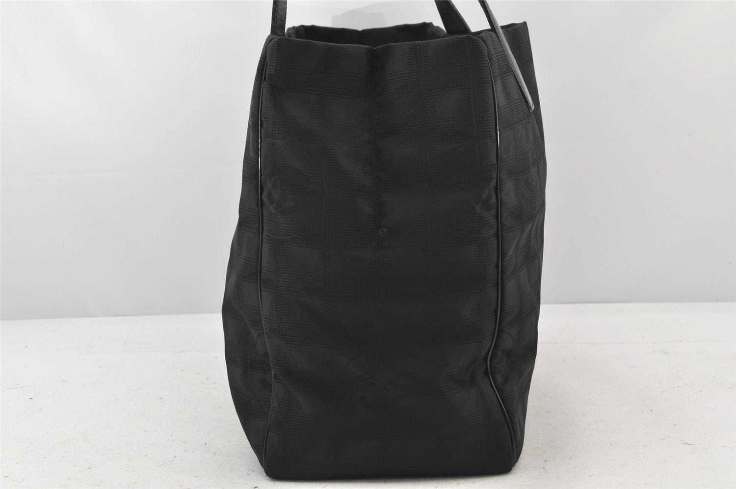 Authentic CHANEL New Travel Line Tote Bag Nylon Leather Black Junk 4013K