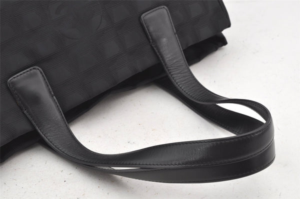 Authentic CHANEL New Travel Line Tote Bag Nylon Leather Black Junk 4013K