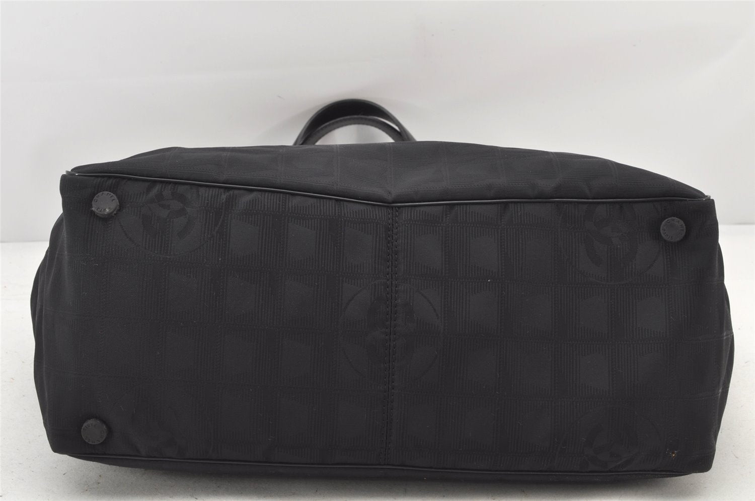 Authentic CHANEL New Travel Line Tote Bag Nylon Leather Black Junk 4013K