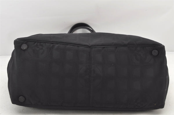 Authentic CHANEL New Travel Line Tote Bag Nylon Leather Black Junk 4013K