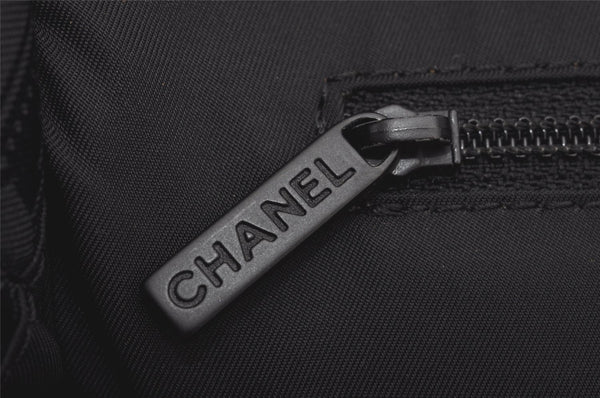 Authentic CHANEL New Travel Line Tote Bag Nylon Leather Black Junk 4013K