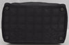 Authentic CHANEL New Travel Line Vanity Case Hand Bag Nylon Leather Black 4016J