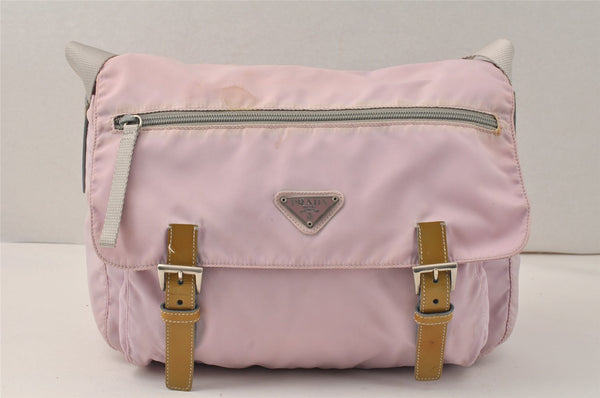 Authentic PRADA Vintage Nylon Tessuto Enamel Shoulder Cross Body Bag Pink 4016K