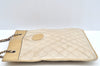 Authentic CHANEL Lamb Skin Matelasse Chain Shoulder Tote Bag Beige CC 4017J