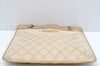 Authentic CHANEL Lamb Skin Matelasse Chain Shoulder Tote Bag Beige CC 4017J