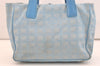 Authentic CHANEL New Travel Line Shoulder Hand Tote Bag Nylon Leather Blue 4018J