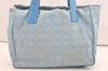 Authentic CHANEL New Travel Line Shoulder Hand Tote Bag Nylon Leather Blue 4018J