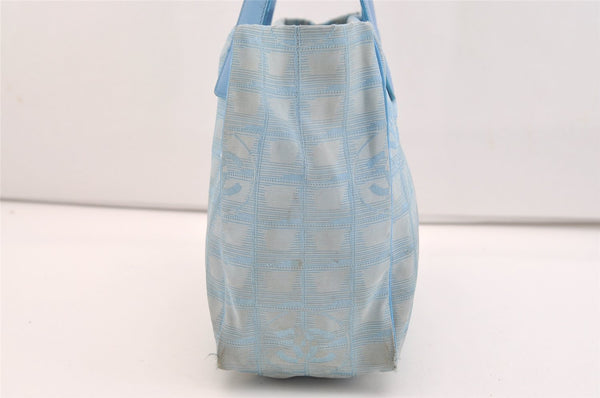 Authentic CHANEL New Travel Line Shoulder Hand Tote Bag Nylon Leather Blue 4018J