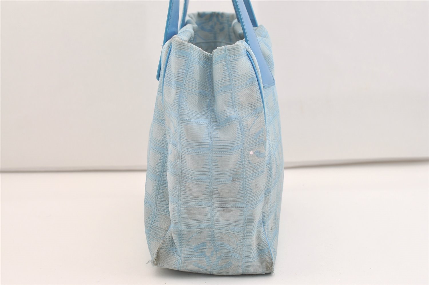 Authentic CHANEL New Travel Line Shoulder Hand Tote Bag Nylon Leather Blue 4018J