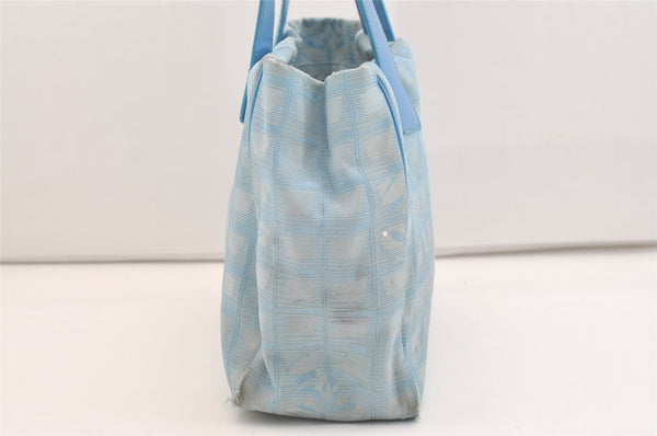 Authentic CHANEL New Travel Line Shoulder Hand Tote Bag Nylon Leather Blue 4018J
