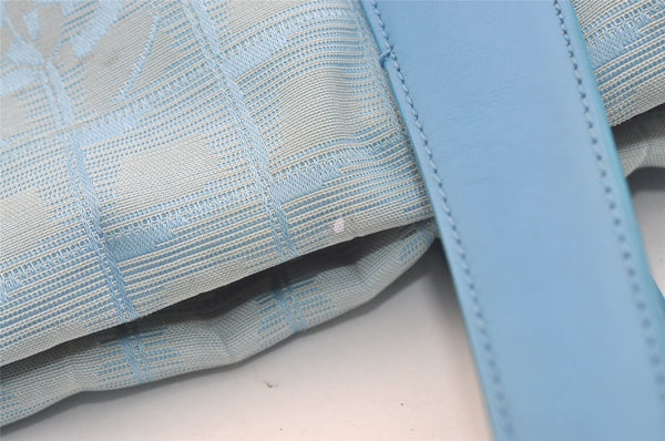 Authentic CHANEL New Travel Line Shoulder Hand Tote Bag Nylon Leather Blue 4018J