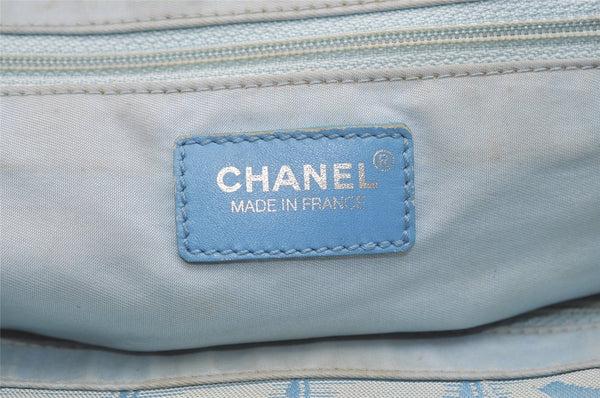 Authentic CHANEL New Travel Line Shoulder Hand Tote Bag Nylon Leather Blue 4018J