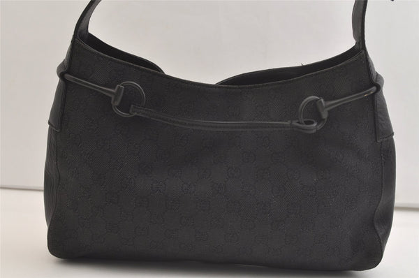 Authentic GUCCI Vintage Horsebit Shoulder Bag GG Canvas Leather Black 4020K