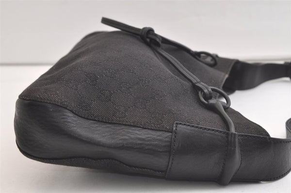 Authentic GUCCI Vintage Horsebit Shoulder Bag GG Canvas Leather Black 4020K