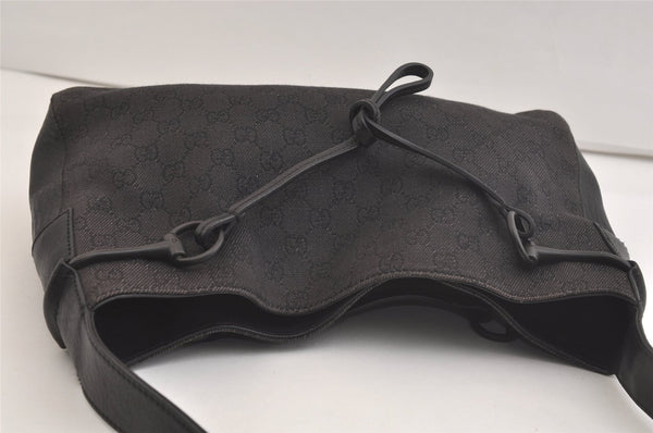 Authentic GUCCI Vintage Horsebit Shoulder Bag GG Canvas Leather Black 4020K