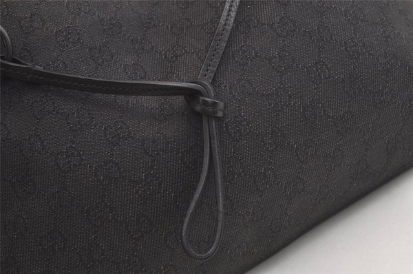 Authentic GUCCI Vintage Horsebit Shoulder Bag GG Canvas Leather Black 4020K