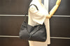 Authentic GUCCI Vintage Horsebit Shoulder Bag GG Canvas Leather Black 4020K