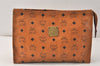 Authentic MCM Vintage Visetos Leather Clutch Hand Bag Purse Brown 4022K