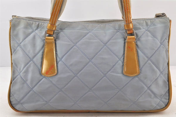 Authentic PRADA Nylon Tessuto Enamel Shoulder Tote Bag Blue Gray 4023K