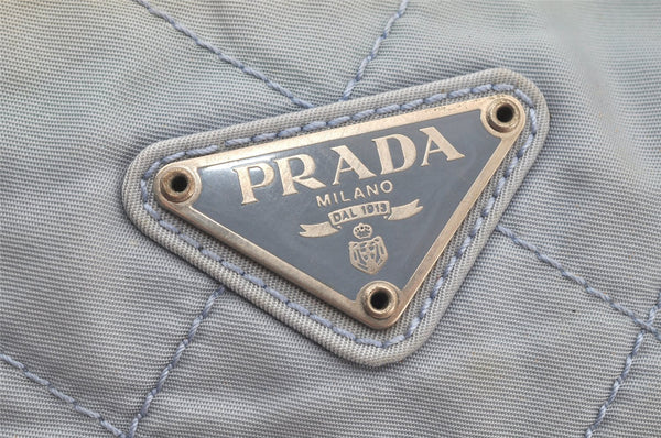 Authentic PRADA Nylon Tessuto Enamel Shoulder Tote Bag Blue Gray 4023K