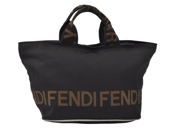 Authentic FENDI Vintage Hand Tote Bag Purse Nylon Leather Black 4024K