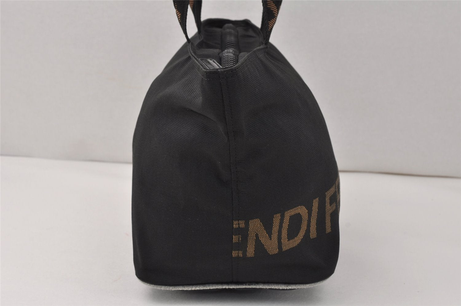 Authentic FENDI Vintage Hand Tote Bag Purse Nylon Leather Black 4024K