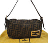 Authentic FENDI Zucca Vintage Hand Shoulder Bag Pouch Canvas Leather Brown 4025J