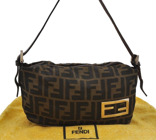 Authentic FENDI Zucca Vintage Hand Shoulder Bag Pouch Canvas Leather Brown 4025J