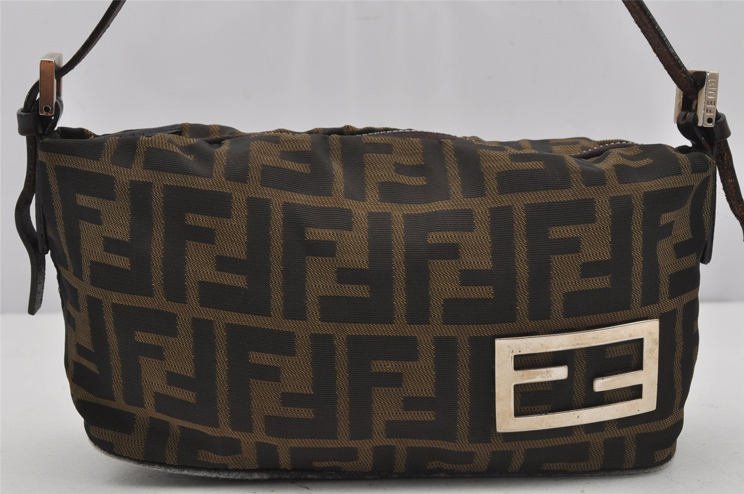 Authentic FENDI Zucca Vintage Hand Shoulder Bag Pouch Canvas Leather Brown 4025J