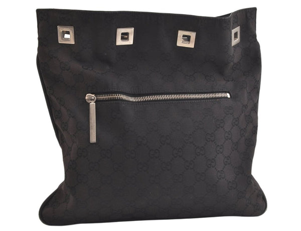 Authentic GUCCI Vintage Shoulder Drawstring Bag Canvas Leather Black Junk 4025K