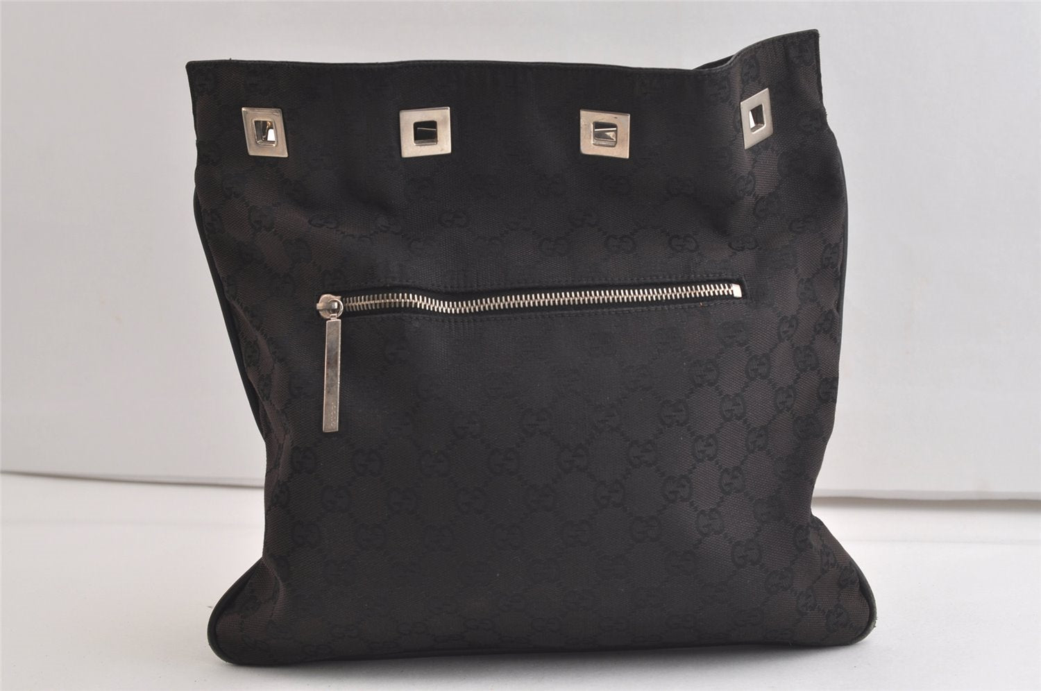 Authentic GUCCI Vintage Shoulder Drawstring Bag Canvas Leather Black Junk 4025K