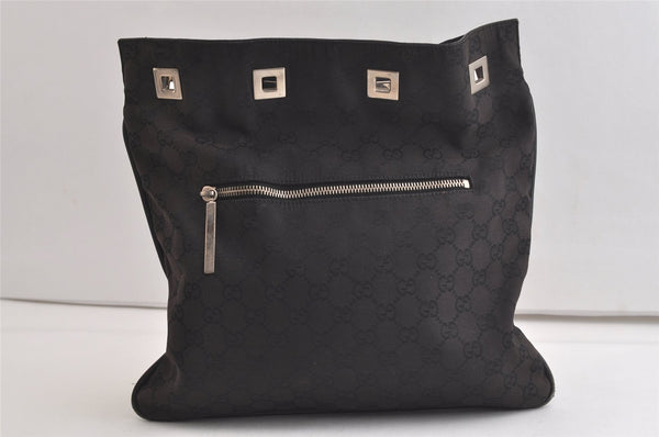 Authentic GUCCI Vintage Shoulder Drawstring Bag Canvas Leather Black Junk 4025K