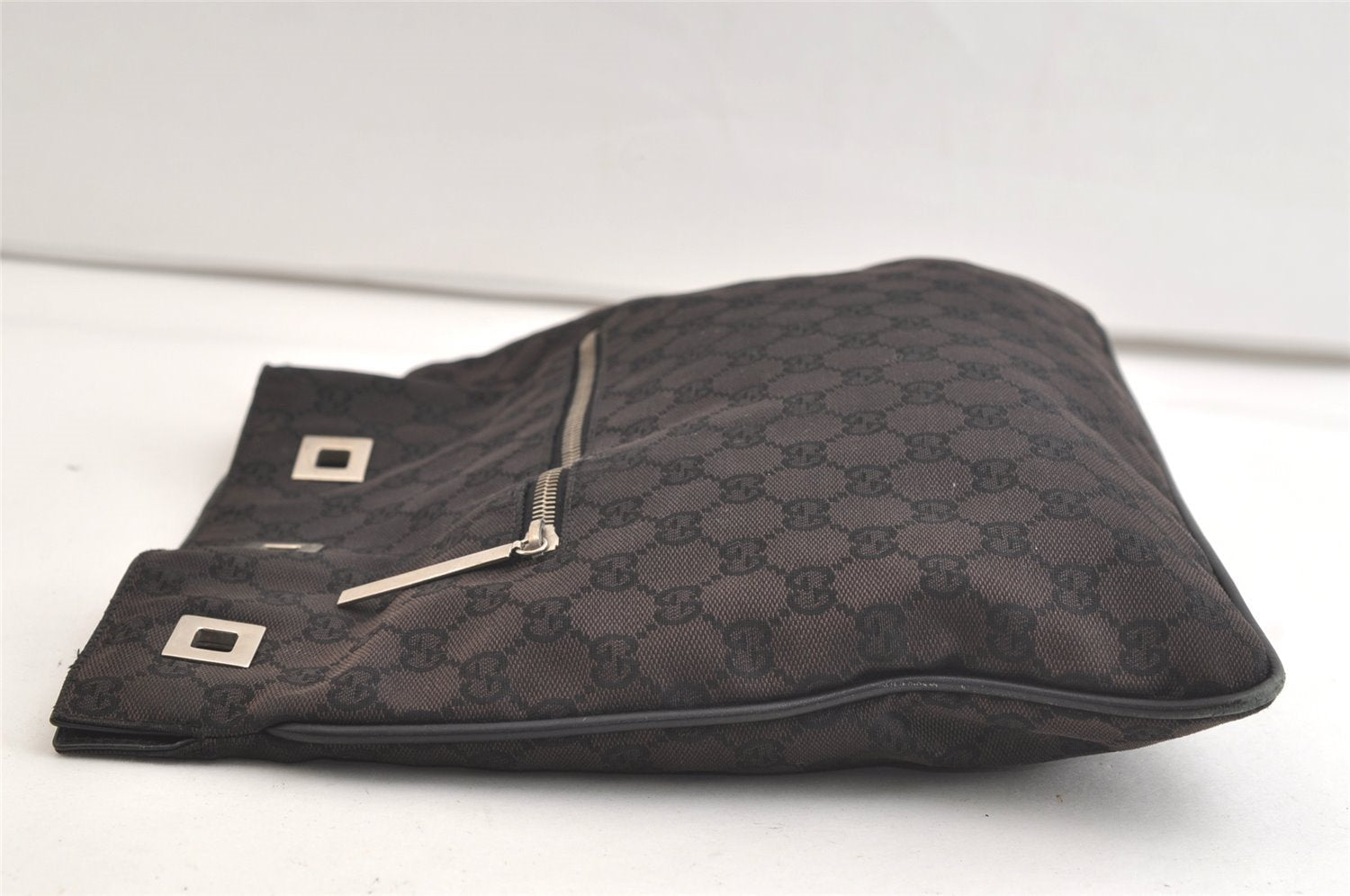 Authentic GUCCI Vintage Shoulder Drawstring Bag Canvas Leather Black Junk 4025K